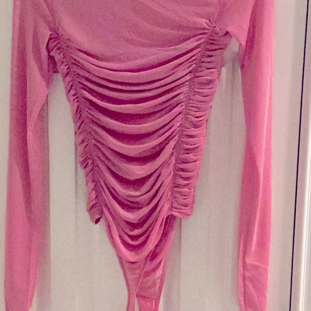 Free People Pink Mesh Ruched Bodysuit - Picture 6 of 8
